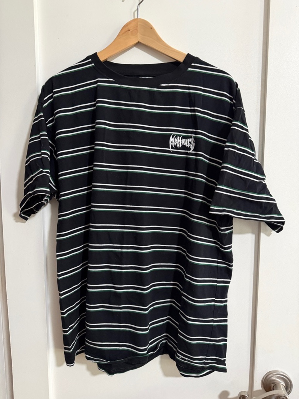 Men's Black Striped Crew Tee with Mint Accent